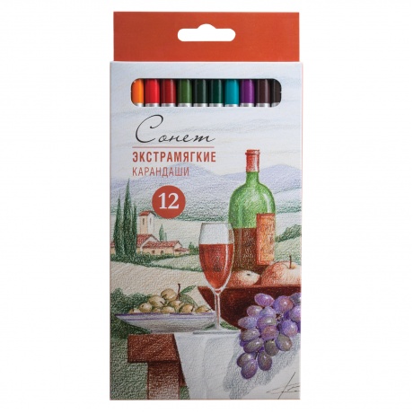 Карандаши цветные экстрамягкие Сонет, 12 цветов, в картонная упаковка с европодвесом, 13441444 - фото 2