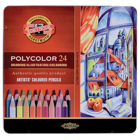 Карандаши цветные художественные KOH-I-NOOR Polycolor, 24 цвета, 3,8 мм, металлическая коробка, 3824024002PL - фото 2