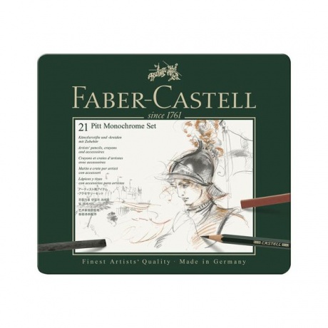 Набор художественный FABER-CASTELL Pitt Monochrome, 21 предмет, металлическая коробка - фото 1