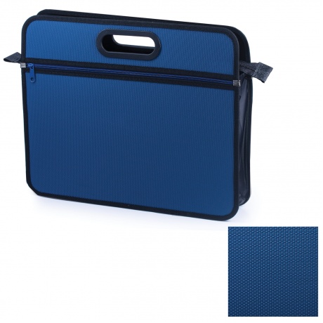 Сумка пластиковая BRAUBERG, А4+, 390х315х70 мм, на молнии, внешний карман, фактура бисер, синяя, 225167 - фото 1