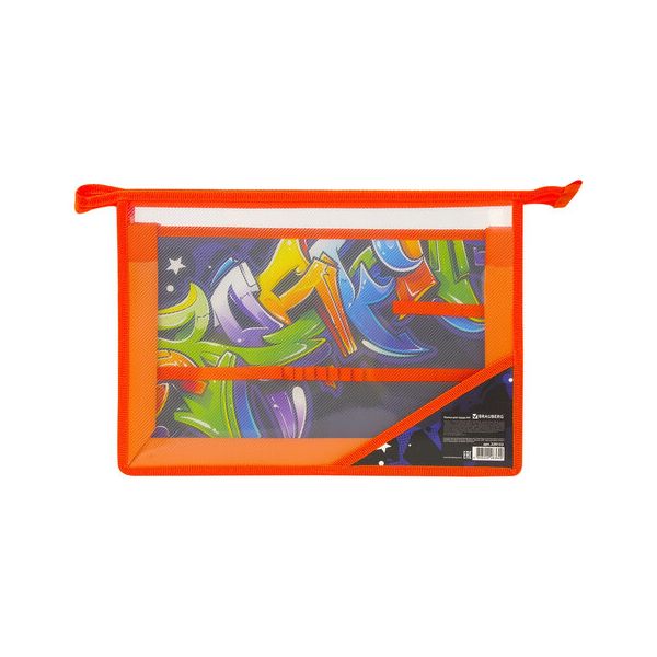 

Папка для труда BRAUBERG А4, 2 отделения, пластик, молния сверху, органайзер, "Graffitti", 229132