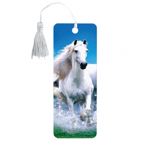 Закладка для книг 3D, BRAUBERG, объемная, Белый конь, с декоративным шнурком-завязкой, 125753, (Цена за 6 шт.) - фото 1