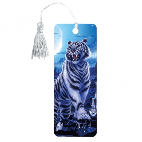 Закладка для книг 3D, BRAUBERG, объемная, Белый тигр, с декоративным шнурком-завязкой, 125754, (Цена за 6 шт.) - фото 1