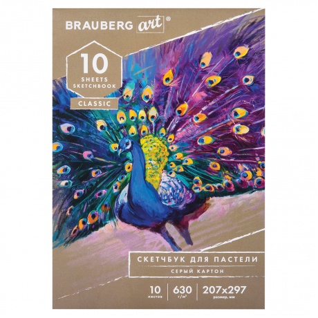 105916, Альбом для пастели, картон СЕРЫЙ некрашенный 630 г/м2, 207х297 мм, 10 л., BRAUBERG ART CLASSIC, 105916 - фото 1