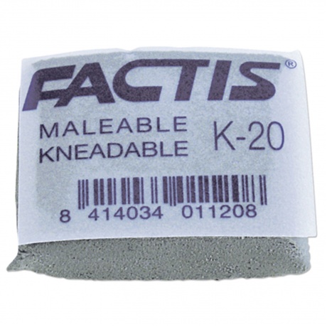 Ластик-клячка FACTIS K 20 (Испания), 37х29х10 мм, супермягкий, натуральный каучук, серый, CCFK20, (20 шт.) - фото 1