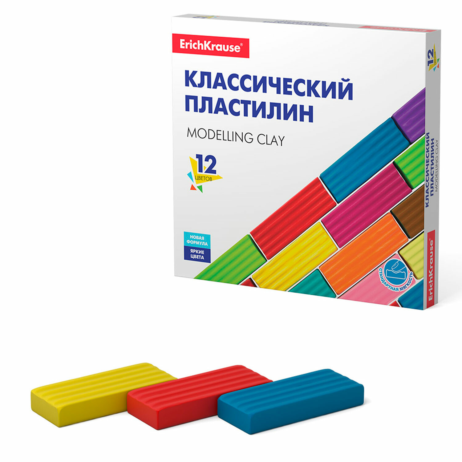 106456, Пластилин классический ERICH KRAUSE Basic, 12 цв., 192г, со стеком, картонная упаковка, 50558