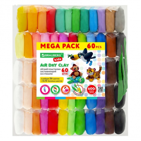 106311, Пластилин супер лёгкий застывающий 60 шт. (36 цветов + 2...