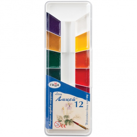 Краски акварельные ГАММА Лицей, 12 цветов, медовые, без кисти, пластиковая коробка, (Цена за 7 шт.) - фото 1
