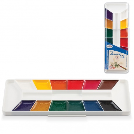 Краски акварельные ГАММА Лицей, 12 цветов, медовые, без кисти, пластиковая коробка, (Цена за 7 шт.) - фото 2