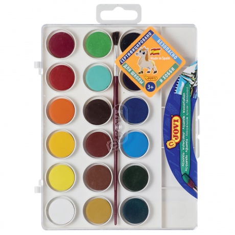 Краски акварельные JOVI (Испания), 18 цветов, с кистью, пластиковая коробка, европодвес, 800/18 - фото 1
