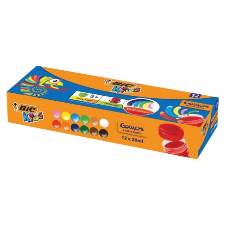 Гуашь BIC Kids, 12 цветов по 20 мл, без кисти, картонная упаковка, 947715 - фото 1