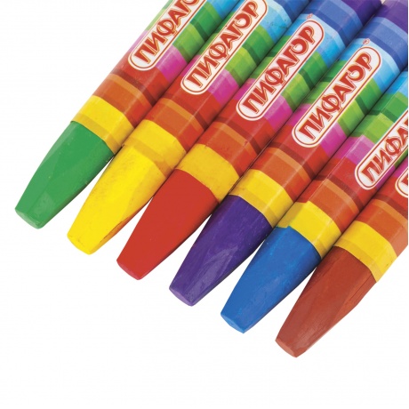 Восковые мелки утолщенные ПИФАГОР, 6 цветов, на масляной основе, яркие цвета, 222969, (Цена за 12 шт.) - фото 4