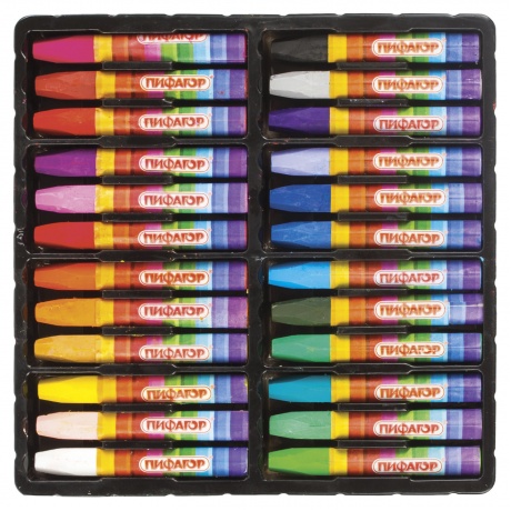 Восковые мелки утолщенные ПИФАГОР, 24 цвета, на масляной основе, яркие цвета, 222972, (Цена за 4 шт.) - фото 6