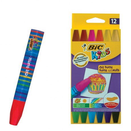 Восковые мелки утолщенные BIC Kids, 12 цветов, на масляной основе, шестигранные, картонная упаковка, 926446 - фото 1
