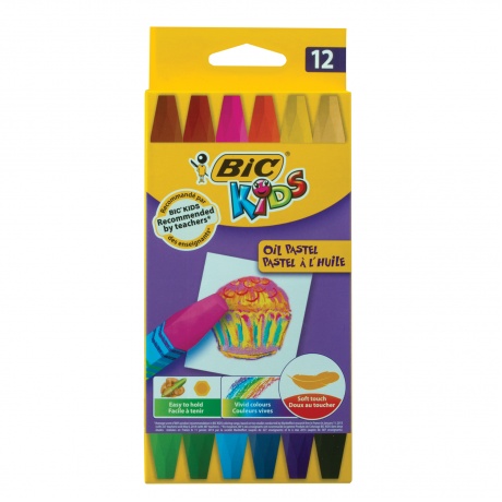 Восковые мелки утолщенные BIC Kids, 12 цветов, на масляной основе, шестигранные, картонная упаковка, 926446 - фото 2