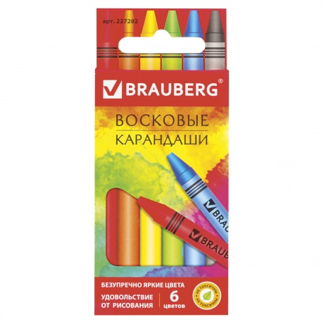 Восковые карандаши BRAUBERG АКАДЕМИЯ, НАБОР 6 цветов, 227282, (Цена за 24 шт.) - фото 1