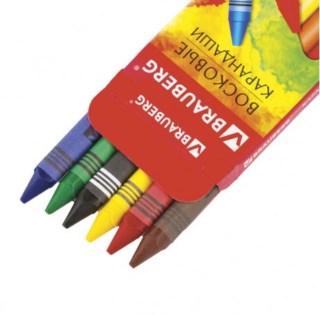 Восковые карандаши BRAUBERG АКАДЕМИЯ, НАБОР 6 цветов, 227282, (Цена за 24 шт.) - фото 4