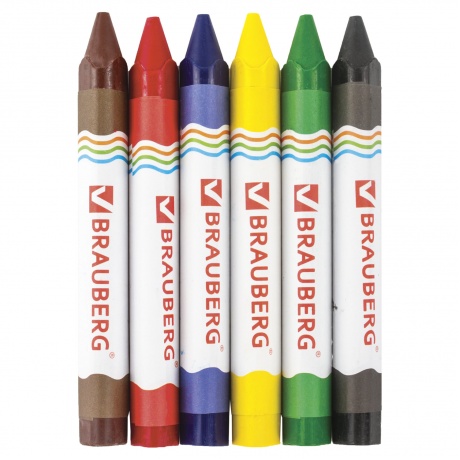 Восковые карандаши утолщенные BRAUBERG АКАДЕМИЯ, НАБОР 6 цветов, 227286, (Цена за 12 шт.) - фото 2