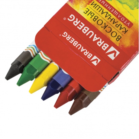 Восковые карандаши утолщенные BRAUBERG АКАДЕМИЯ, НАБОР 6 цветов, 227286, (Цена за 12 шт.) - фото 4