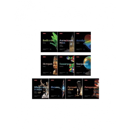 Тетради предметные, КОМПЛЕКТ 10 ПРЕДМЕТОВ, BLACK &amp; BRIGHT, 48л, глянцевый лак, BRAUBERG - фото 1