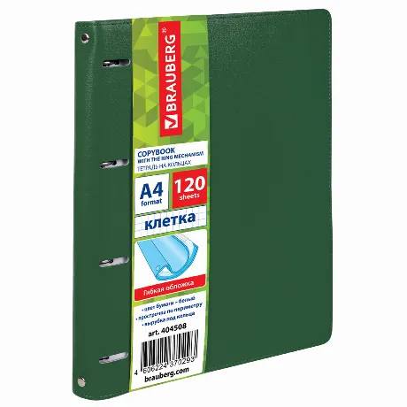 404508, Тетрадь на кольцах БОЛЬШАЯ А4 (240х310 мм), 120 листов, ...