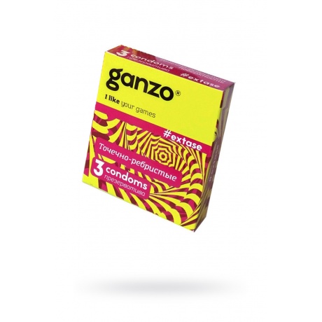 Презервативы Ganzo Extase, с точечно-ребристой поверхностью, анатомической формы, латекс, 18 см, 3 ш - фото 1