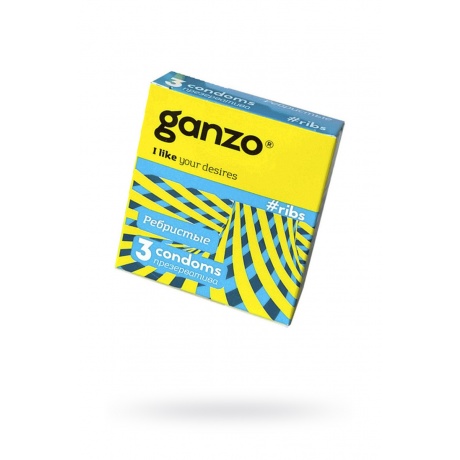 Презервативы Ganzo Ribs, с ребристой поверхностью, латекс, 18 см, 3 шт - фото 1