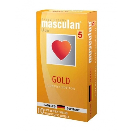 Презервативы Masculan, 5 ultra, золотые, 19 см, 5,3 см, 10 шт. - фото 1