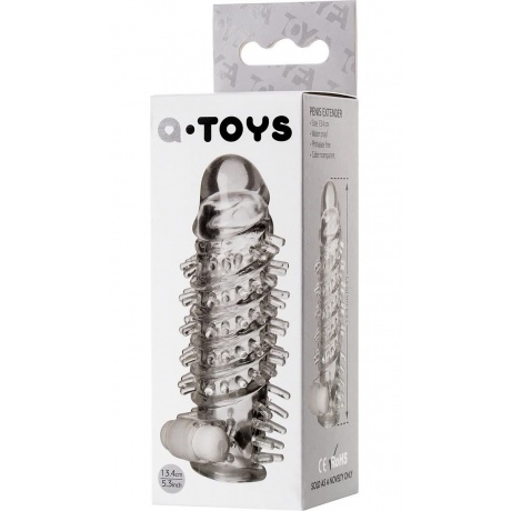 Насадка на пенис TOYFA A-Toys с вибропулей, TPR, прозрачная, 13,4 см. - фото 2