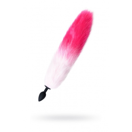 Анальная втулка с бело-розовым хвостом POPO Pleasure by TOYFA, S, силикон, черная, 45 см, ? 2,7 см - фото 1