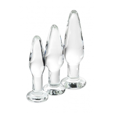 Набор анальных втулок Sexus Glass, стекло, прозрачный, 14/12,5/12 см, ? 4/3,5/3 см - фото 2