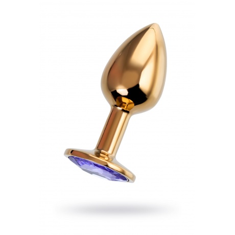 Анальная втулка Штучки-Дрючки, металл, золотая, с фиолетовым кристаллом, 7 см, ? 2,8 см, 50 г - фото 1
