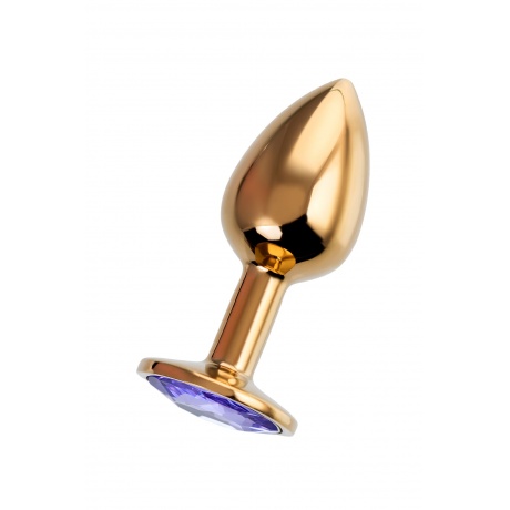 Анальная втулка Штучки-Дрючки, металл, золотая, с фиолетовым кристаллом, 7 см, ? 2,8 см, 50 г - фото 2