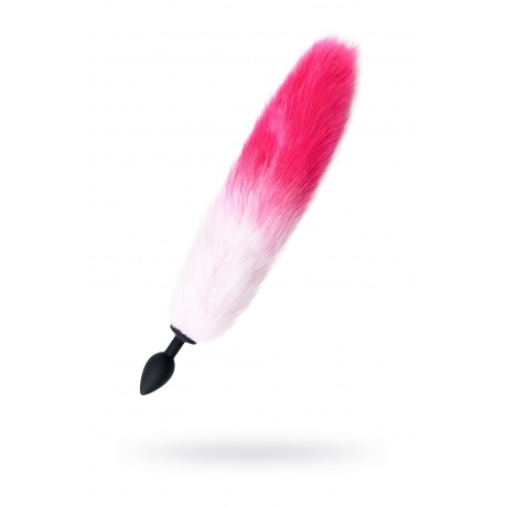 Анальная втулка с бело-розовым хвостом POPO Pleasure by TOYFA, M, силикон, черная, 45 см, ? 2,5 см - фото 1