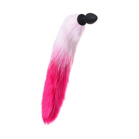 Анальная втулка с бело-розовым хвостом POPO Pleasure by TOYFA, M, силикон, черная, 45 см, ? 2,5 см - фото 2