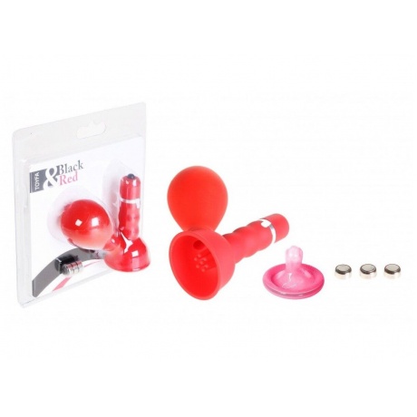 Вибромассажер для сосков Black &amp; Red by TOYFA с грушей, ABS пластик, красный, 8,2 см - фото 3