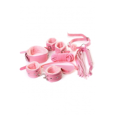 Набор для ролевых игр в стиле БДСМ Eromantica, розовый: маска, наручники, оковы, ошейник, флоггер, к - фото 2