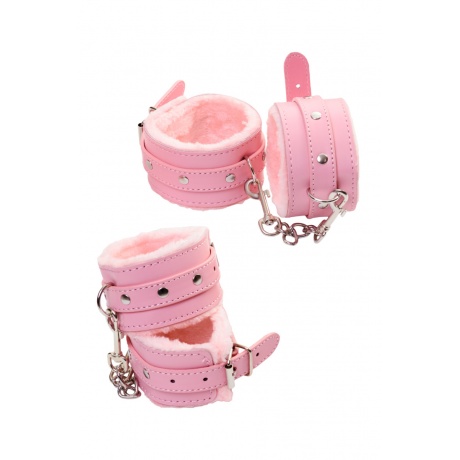 Набор для ролевых игр в стиле БДСМ Eromantica, розовый: маска, наручники, оковы, ошейник, флоггер, к - фото 9