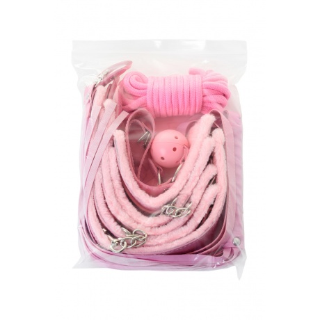 Набор для ролевых игр в стиле БДСМ Eromantica, розовый: маска, наручники, оковы, ошейник, флоггер, к - фото 10
