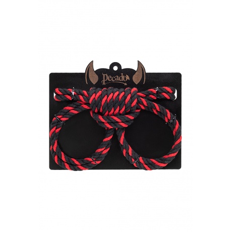 Наручники-оковы Pecado BDSM, &quot;Узел-омега&quot;, из хлопковой веревки, черно-красные, 3,5 м - фото 3
