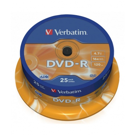 Диск DVD-R Verbatim 4.7Gb 16x Cake Box (25шт) (43522) - фото 1