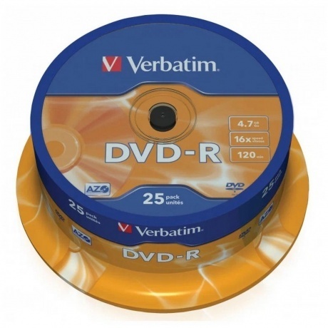 

Диск DVD-R Verbatim 4.7Gb 16x Cake Box (25шт) (43522)