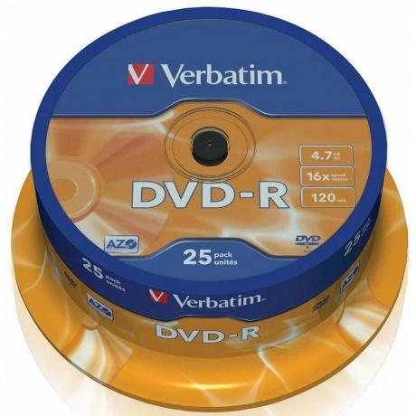 

Диск DVD-R Verbatim 4.7Gb 16x Cake Box (25шт) Printable (43538)