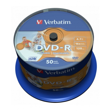 Диск DVD-R Verbatim 4.7Gb 16x Cake Box (50шт) Printable (43533) - фото 2