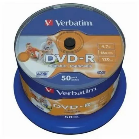 Диск DVD-R Verbatim 4.7Gb 16x Cake Box (50шт) Printable (43533)