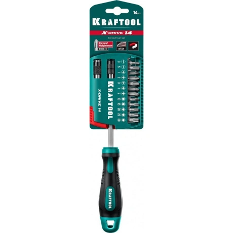 Отвертка-битодержатель с насадками Kraftool X-Drive-14 25814, 14...