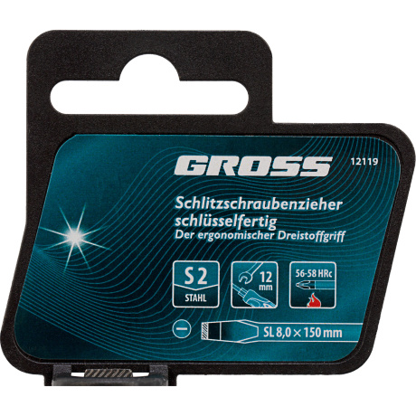 Отвертка GROSS 12119, SL8,0x150 мм, S2, 3к рукоятка - фото 3