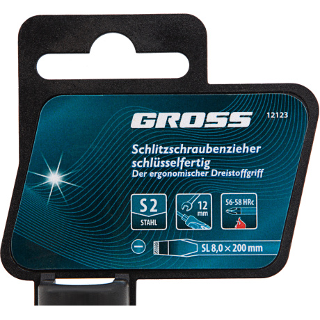 Отвертка GROSS 12123, SL8,0x200 мм, S2, 3к рукоятка - фото 2