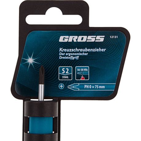 Отвертка GROSS 12131, PH0x75 мм, S2, 3к рукоятка - фото 3