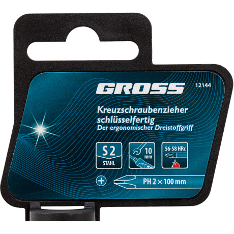 Отвертка GROSS 12144, PH2x100 мм, S2, 3к ручка - фото 2